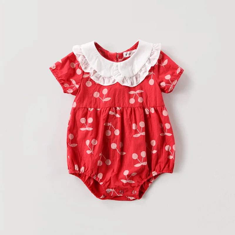 Детская одежда г. летние комбинезоны с короткими рукавами модная детская летняя одежда с принтом вишни для маленьких девочек милый красный комбинезон
