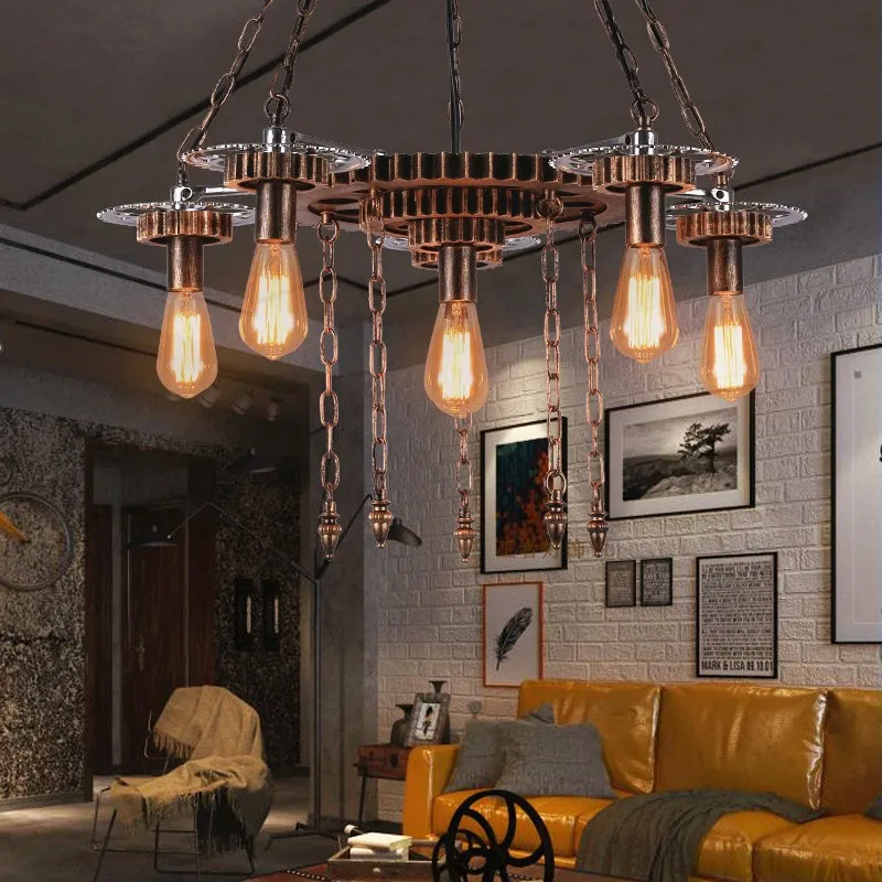 Ретро люстра в стиле индастриал креативная индивидуальная кованая железная