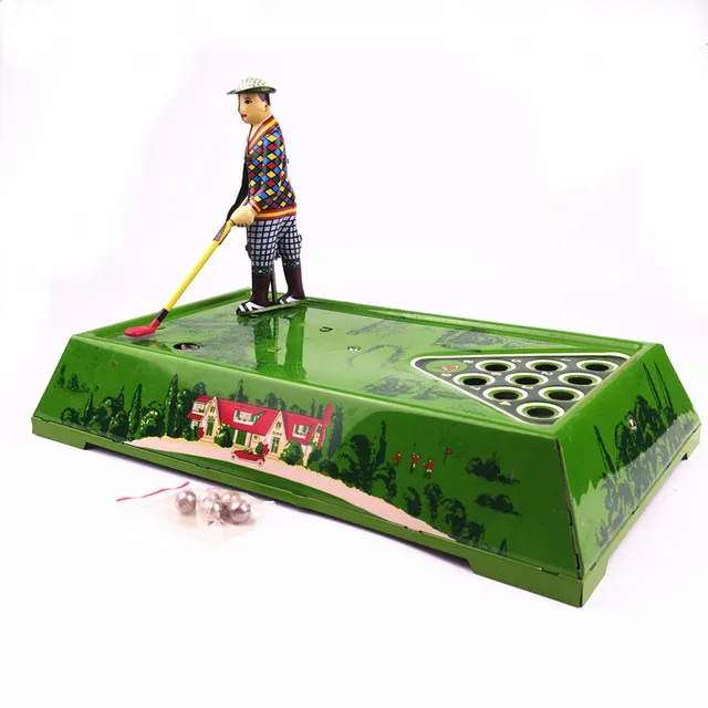 [Funny] Adult Collection Retro Wind up toy Metal Tin Playing golf ball