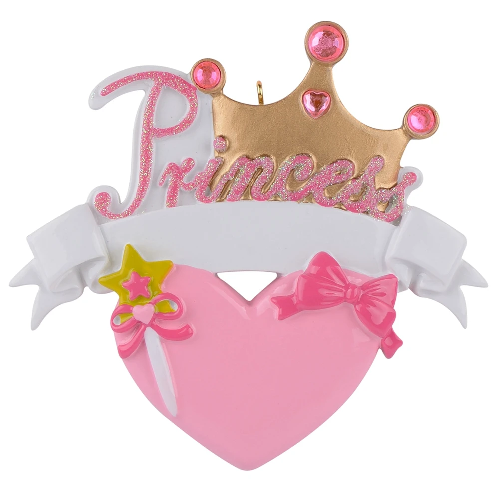 

Prince Princess Crown Resin Hanging Personalized Christmas Ornaments With Heart As For Natal Baby 1st Holiday or New Year Gifts