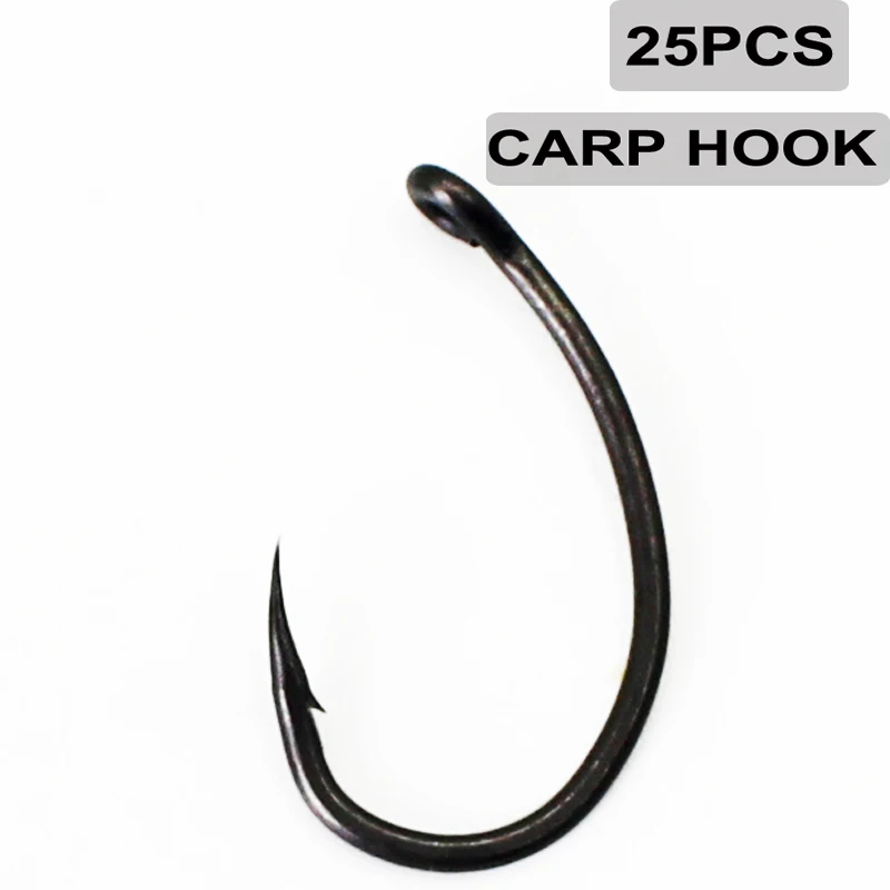 

25PCS Carp Fishing Hook Teflon Coating Carp Hooks High Carbon Steel Matte Black with Micro Barb Yn Chod Hair Rigs Hooks Jig Head