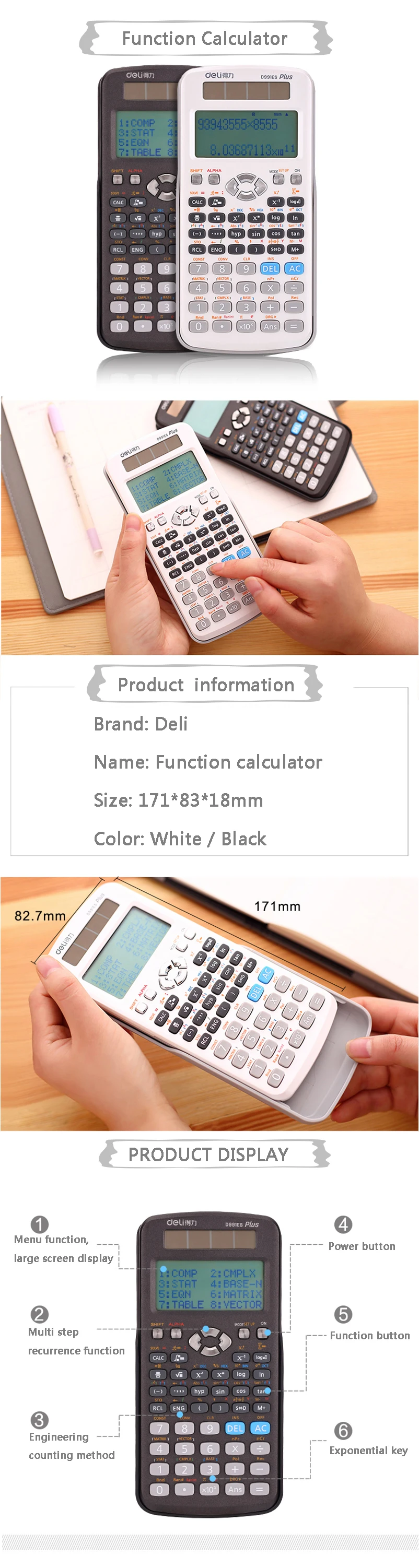 Solução de Teste Pces Mais Função Científica Cálculo Equação Multifunções Calculadora 1 D991es 2 1 pces d991es mais função científica cálculo