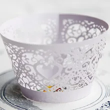 Фиолетовое кружевное сердце свадебное украшение для кексиков цветная бумага кексы чашка торт, чашки для выпечки обертка