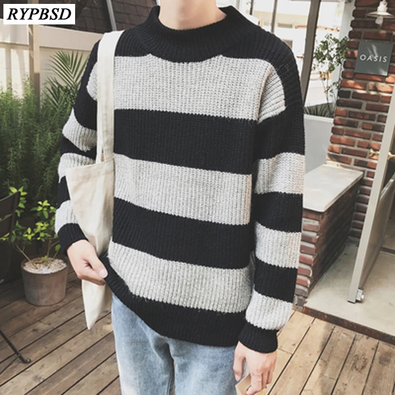 

2019 New Autumn Fashion Men's Pullover Sweaters Long Sleeve Round Neck Striped Knitting Cashmere Christmas Sweater Men