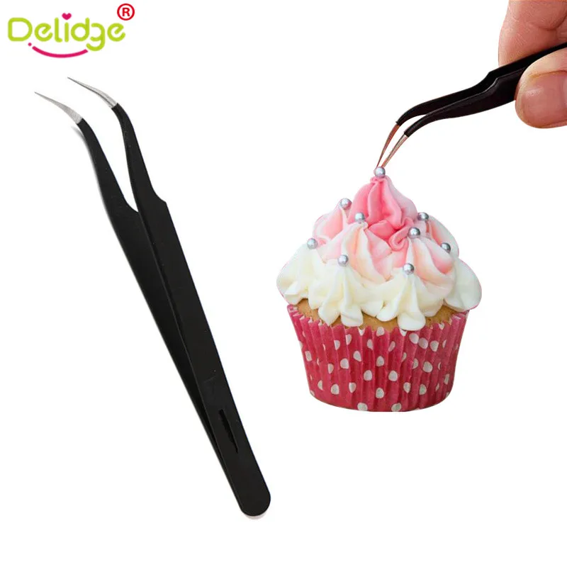 

Delidge 1 pc Cake Decoration Tweezer Stainless Steel Anti-Static Tweezers Precision Hard Clip Sugar Beads Tweezers Tools