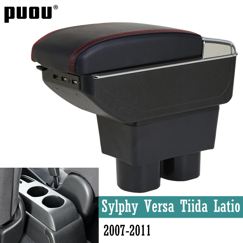 

Armrest For Nissan Sylphy Versa Tiida Latio 2007-2011 Rotatable PU Leather central Store Conten box with Cup holder