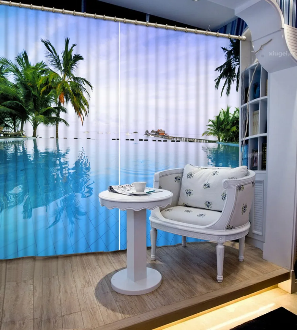3D Curtain Printing Blockout Photo Drapes Fabric For Room Bedroom Window Swimming pool tree green leaves custom curtains |