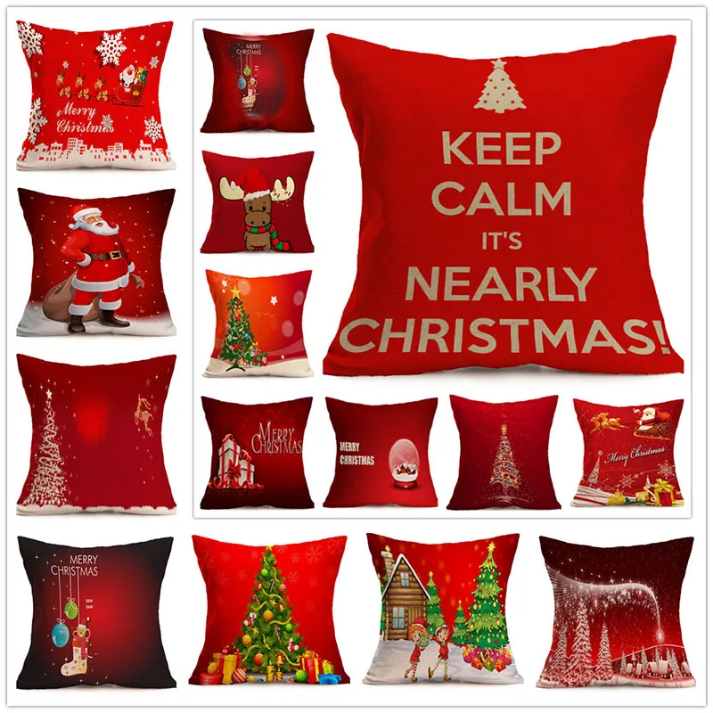 

Christmas Pillow Covers Print Snowman Christmas Tree Santa Claus Throw Pillow Cases for Home Sofa Party New Year Christmas Decor