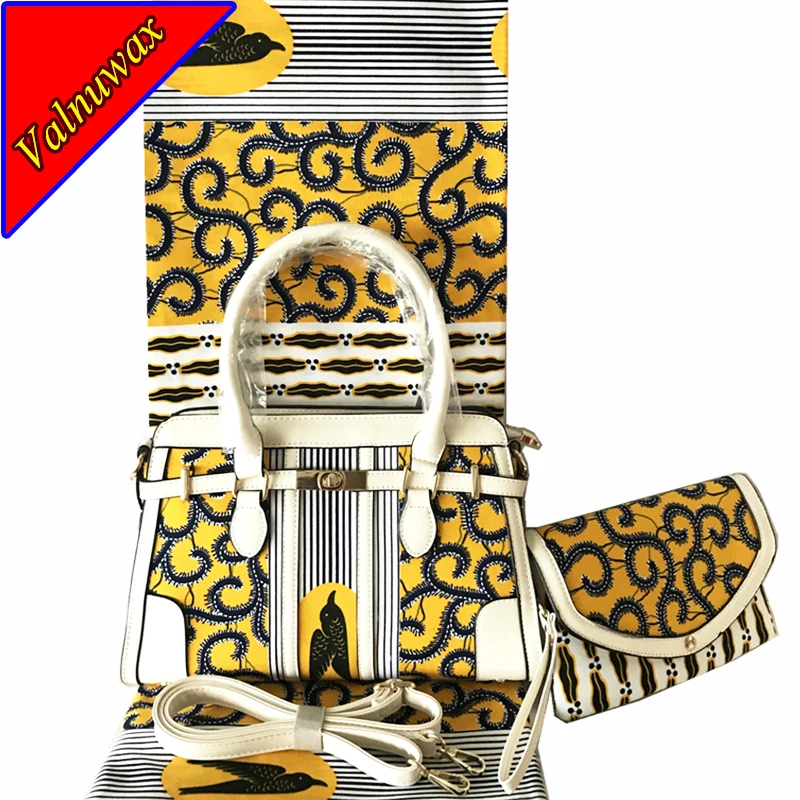 

2018 African Ankara Bag Set Wax Prints Wax Hollandais Handbag Matching 6yards Wax Hollandais Fabric For Dress