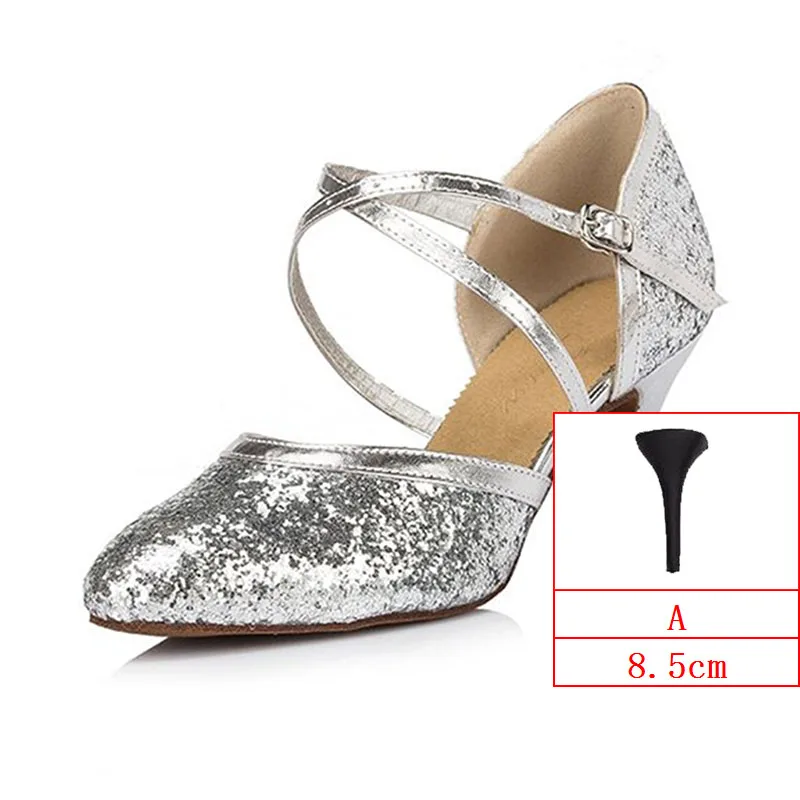 HXYOO/модная обувь на настраиваемых каблуках; Цвет серебристый, золотой; обувь для латинских танцев для девочек; женская обувь для бальных танцев; JYG450 - Цвет: Silver A