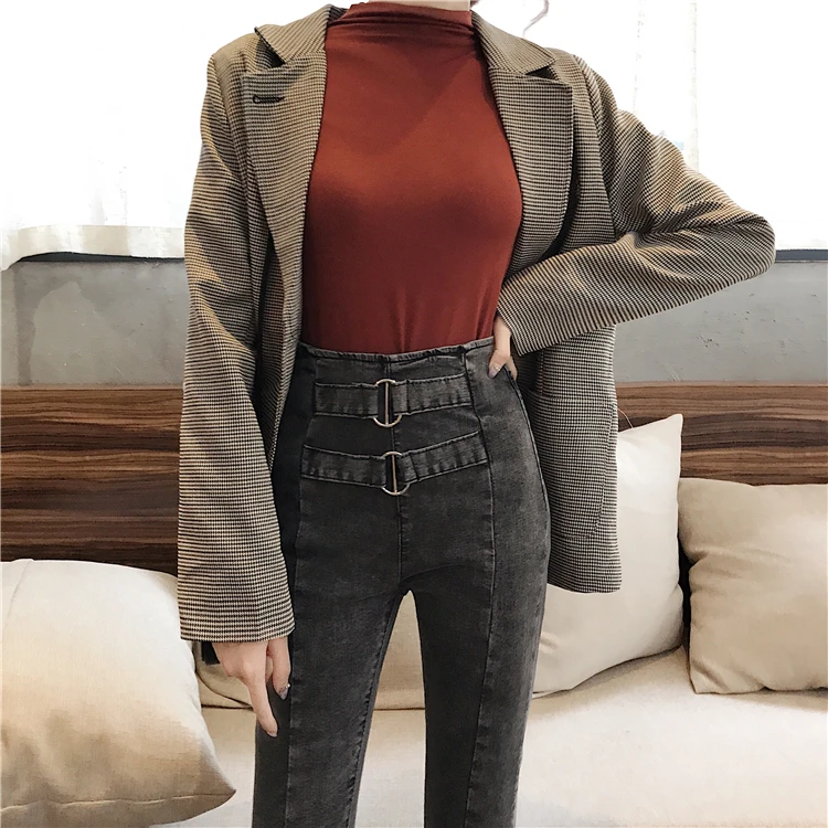 Mazefeng 2018 осень весна Для женщин повседневные джинсы женские Тонкий Тощий Кнопка возможность носить с брюками женские простые джинсы Для