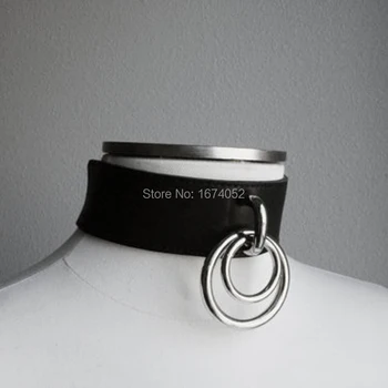 

Sexy Handmade Handcraft Leather Collar Punk Gothic Harajuku Double O Round Collar Necklace