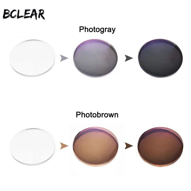 BCLEAR 1.61 Index Aspheric Anti-blue Ray Lenses Transitions Photochromic Lenses Single Vision Lens Chameleon Gray Brown Myopia