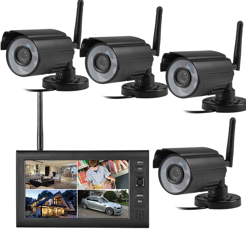 4channel 4pcs CMOS IR Camera 380tvl video lcd monitor