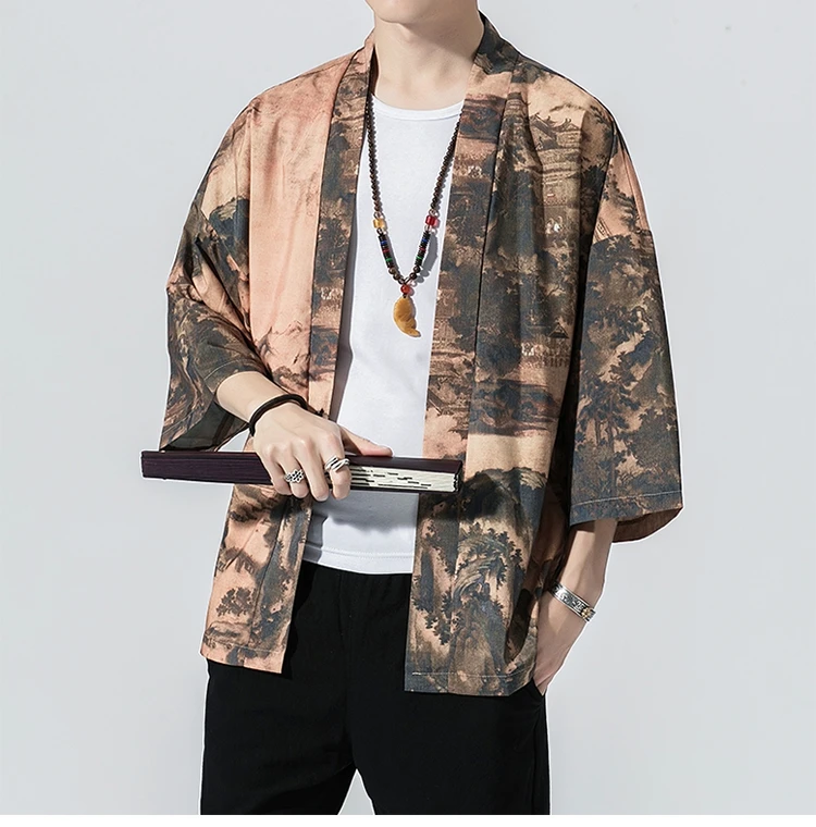 Sinicism Store мужские повседневные куртки с принтом кимоно мужская Тонкая японская куртка в китайском стиле Летняя мужская одежда с открытой строчкой