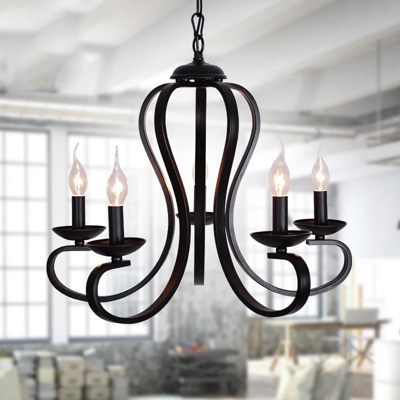 

Modern Vintage Nordic Wrought Iron Chandelier E14 Candle Lamp Black White Metal Lighting Fixture Hardware Iron 220V