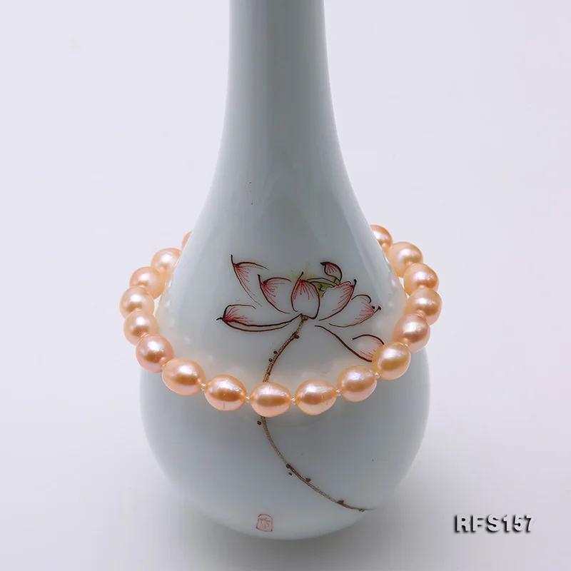 JYX Очаровательная Жемчужина наборы для женщин 7,5-8 мм натуральный рис форма Розовый Пресноводный Культивированный жемчуг ожерелье браслет