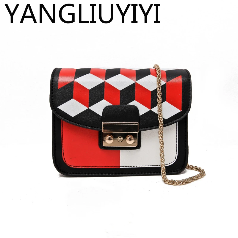 YANGLIUYIYI 2017 New Arrival Geometric Handbags Chains Mini Women Bag