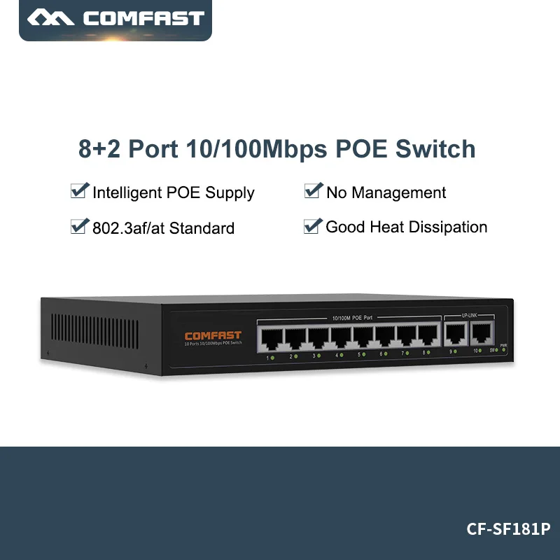 Poe 8-портовый коммутатор AP RJ45 + 2 порта Uplink POE коммутатор сети совместимых сетевые камеры беспроводной AP power IEEE 802.3af (15,4 Вт)