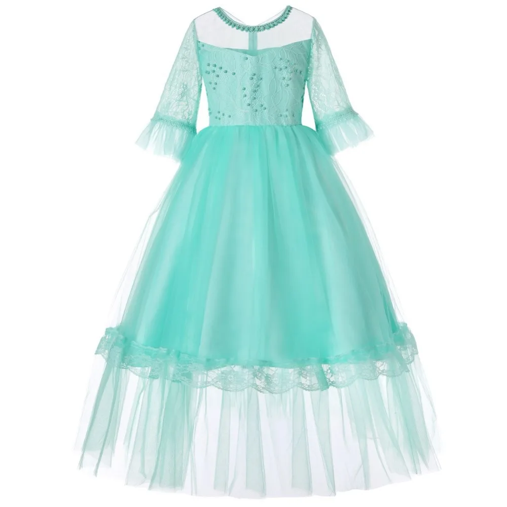 

Glitz Kids Flower Girl Princess Holiday Dresses Teen Children Floor-length Half Sleeve Beading Evening Party Banquet Beach Gowns