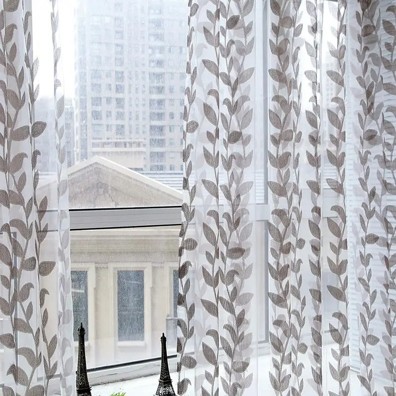 Curtains Door Window Scarf Sheer Leaves Printed Curtain Drape