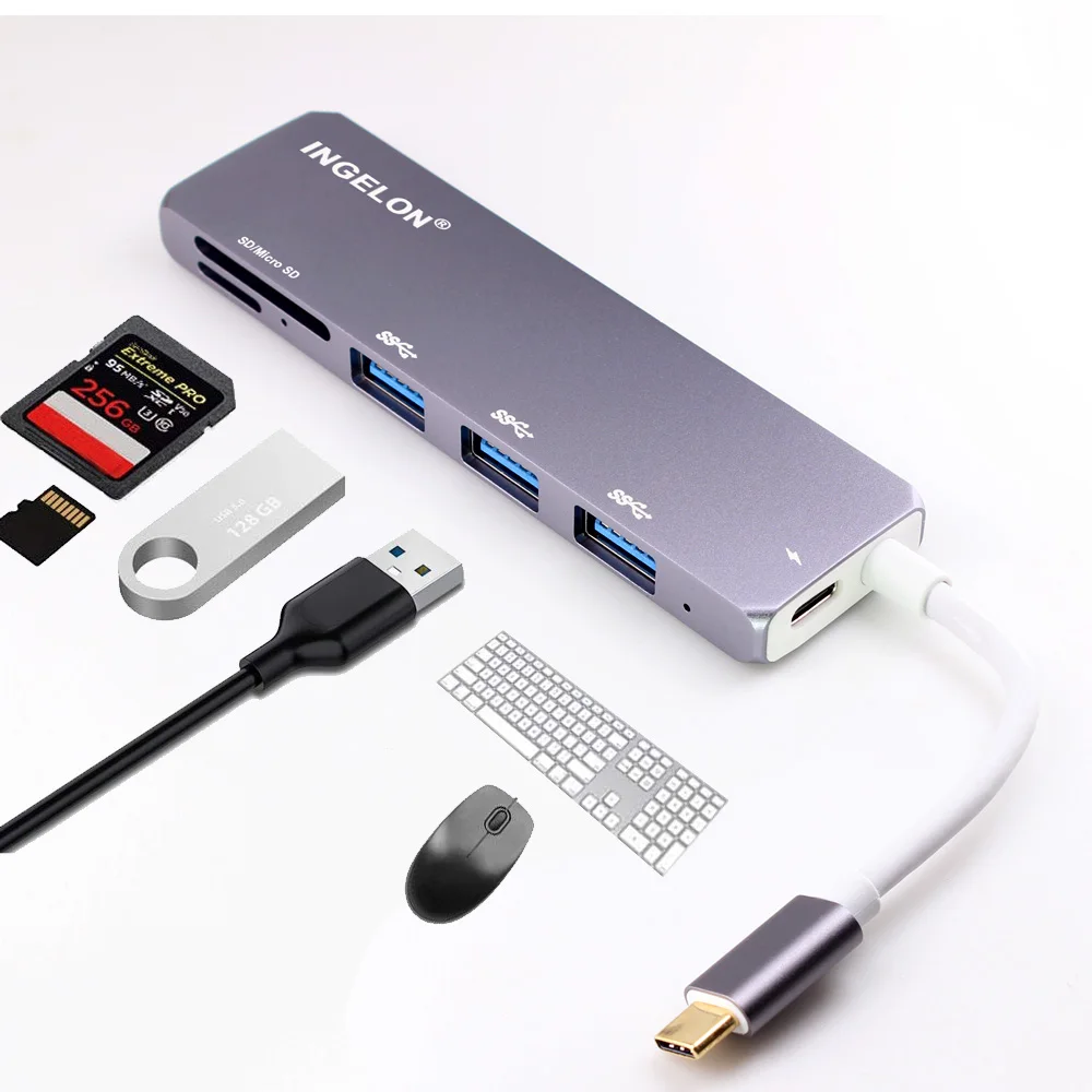 

Ingelon 6 in 1 USB C to Thunderbolt 3 SDHC microSD USB 3.0 Adapter for MacBook Pro PSP USB Key Mouse Keyboard Type C USB 3.1 HUB