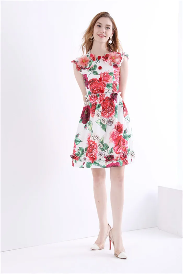 3d floral printed dresses woman's solid appliqus flower sleeveless tank ...