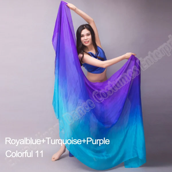 Women 100% Silk Veils Belly Dance Stage Performance 200cm 250cm 270cm Kids Adults Rainbow Light Silk Veils Customized 17 Color Colorful 11