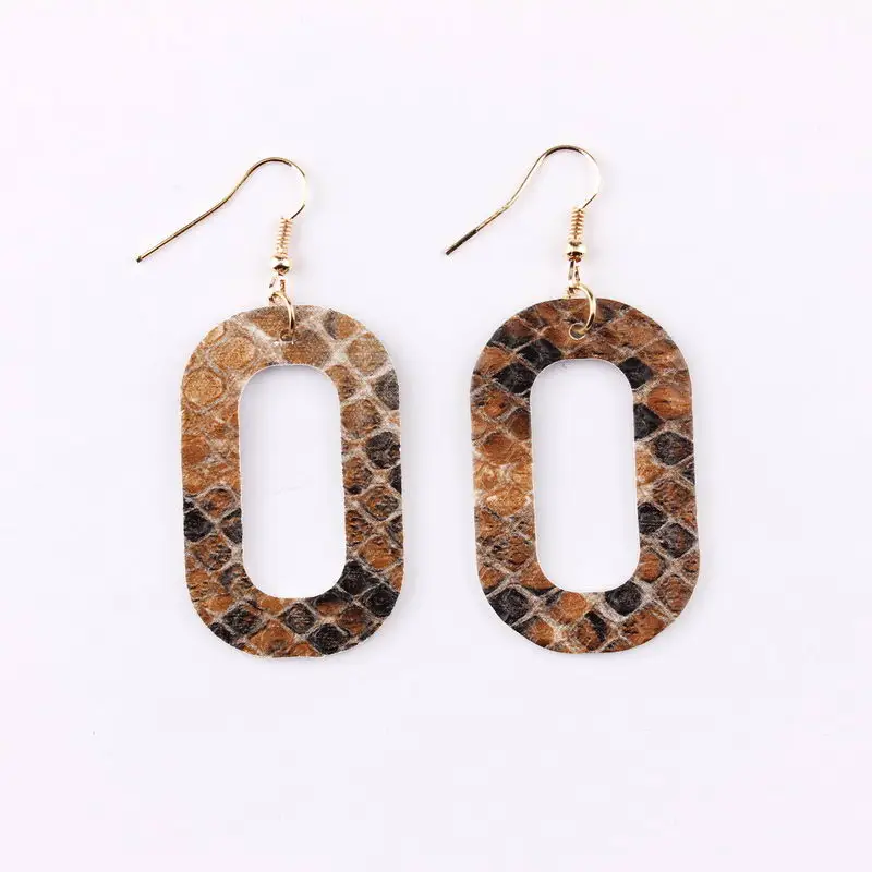 

Simple Style Square Circle Hollow Geometric Leopard Print Earrings Bohemia Leopard PU Leather Rectangle Drop Earrings For Women