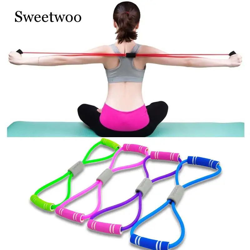 

2019 Hot Yoga Gum Fitness Resistance 8 Word Chest Expander Rope Workout Muscle Fitness Rubber Elastic Bands For Sports Exercise