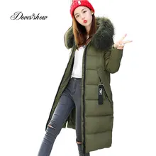 Cuello de piel con capucha Invierno abajo abrigo Chaqueta larga caliente mujeres Casaco Feminino Abrigos Mujer Invierno 2018 Parkas Outwear Abrigos Ru50