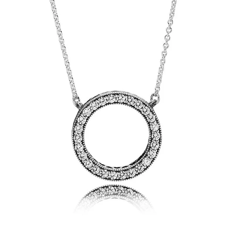 

New 925 Sterling Silver Necklace Accented Circular Hearts Of Collier Necklace For Women Wedding Gift Fine DIY Jewelry
