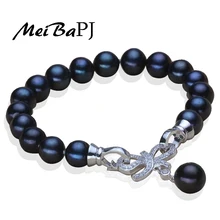 [MeiBaPJ] черный браслет, натуральный пресноводный жемчуг, браслет, ювелирное изделие для мамы, модный шарм, бант, циркон, аксессуары, женский подарок