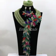 Зеленые стразы, бисер Свадебный комплект ювелирных изделий Африканский костюм ожерелье нигерийские Свадебные африканские бусы комплект ювелирных изделий ALJ137