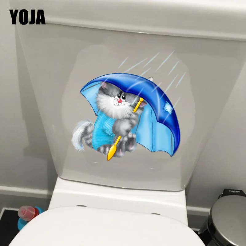

YOJA 18.5*19.1CM Lovely Cartoon Cat Toilet Wall Sticker Home Room Decor Decals T1-0191