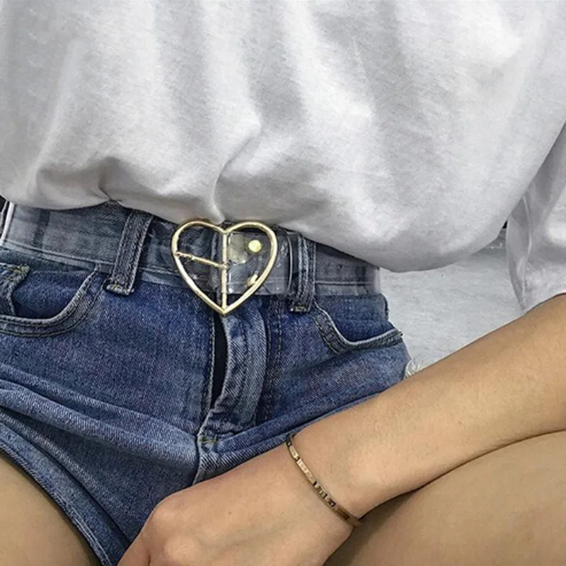 Waist Belts Women Resin Transparent Long Belt Adjustable Waist Dress band Belt Heart Buckle Cinturon Mujer Cinturones Para Hombr