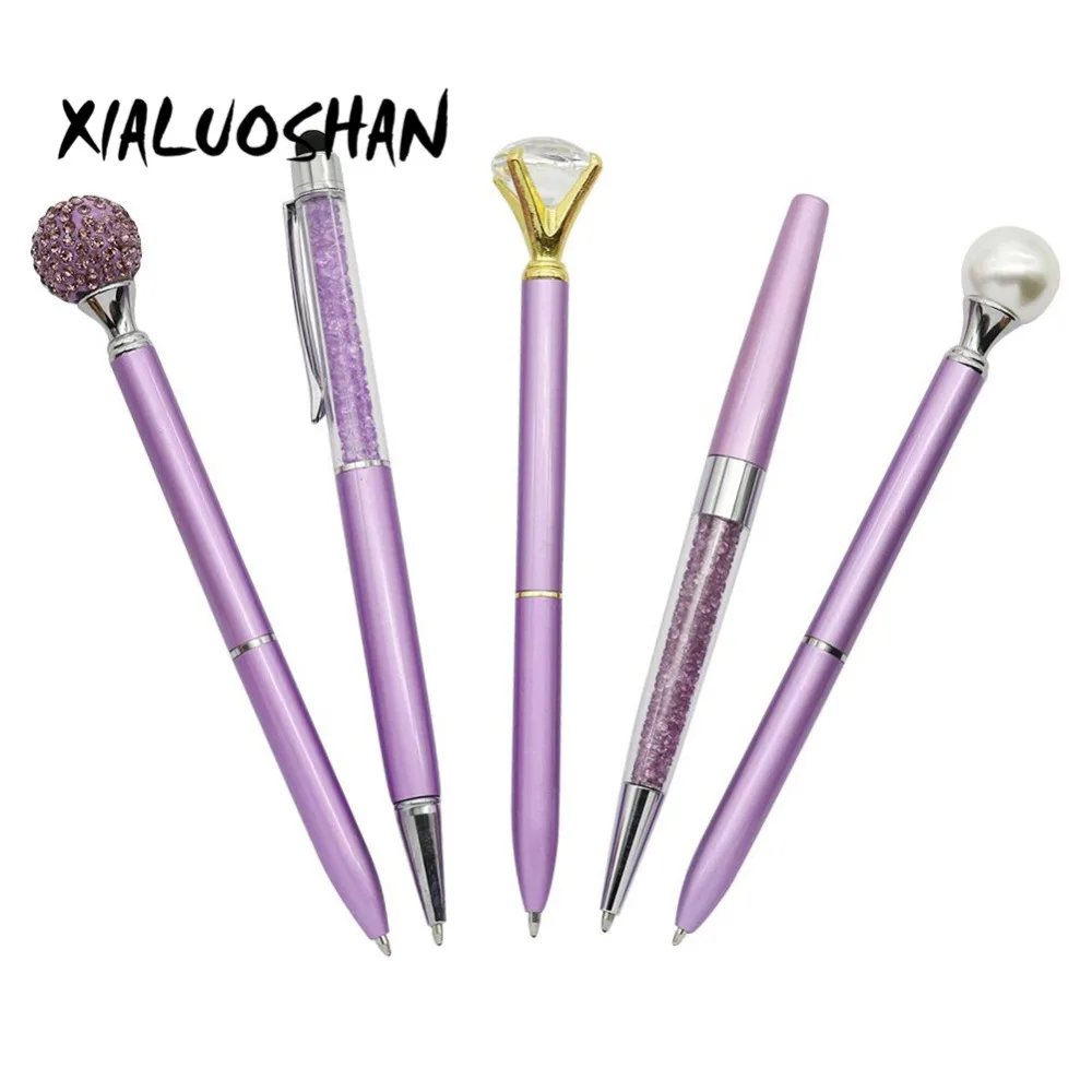 5pcs/set Creative Purple set Black Refills Pen Ballpoint Pen Crystal