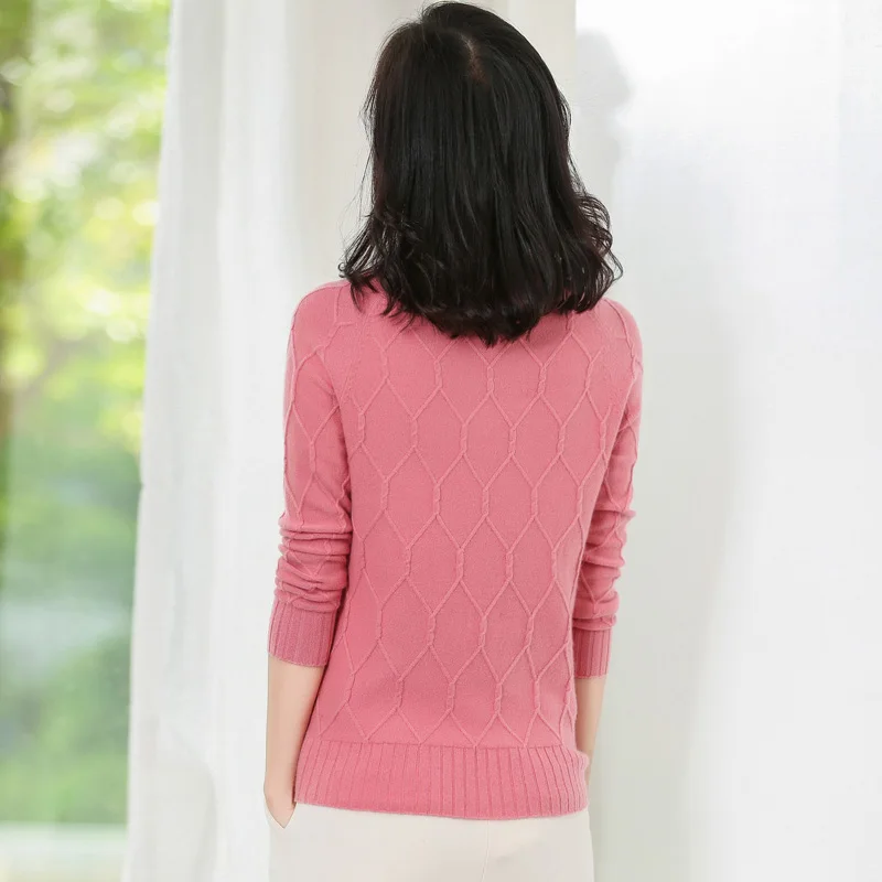 JECH Spring and autumn new women's sweater pullover high collar plaid pure cashmere knit women's fashion cashmere sweater coat Sweaters