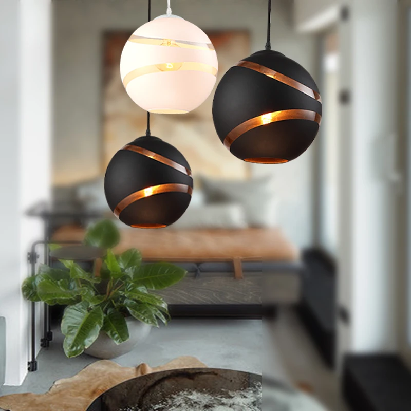 

New style Nordic Retro Simple E27 BULB Pendent Lamp Black White Glass Ball Ceiling Light For Restaurant Cafe Store Dining Room