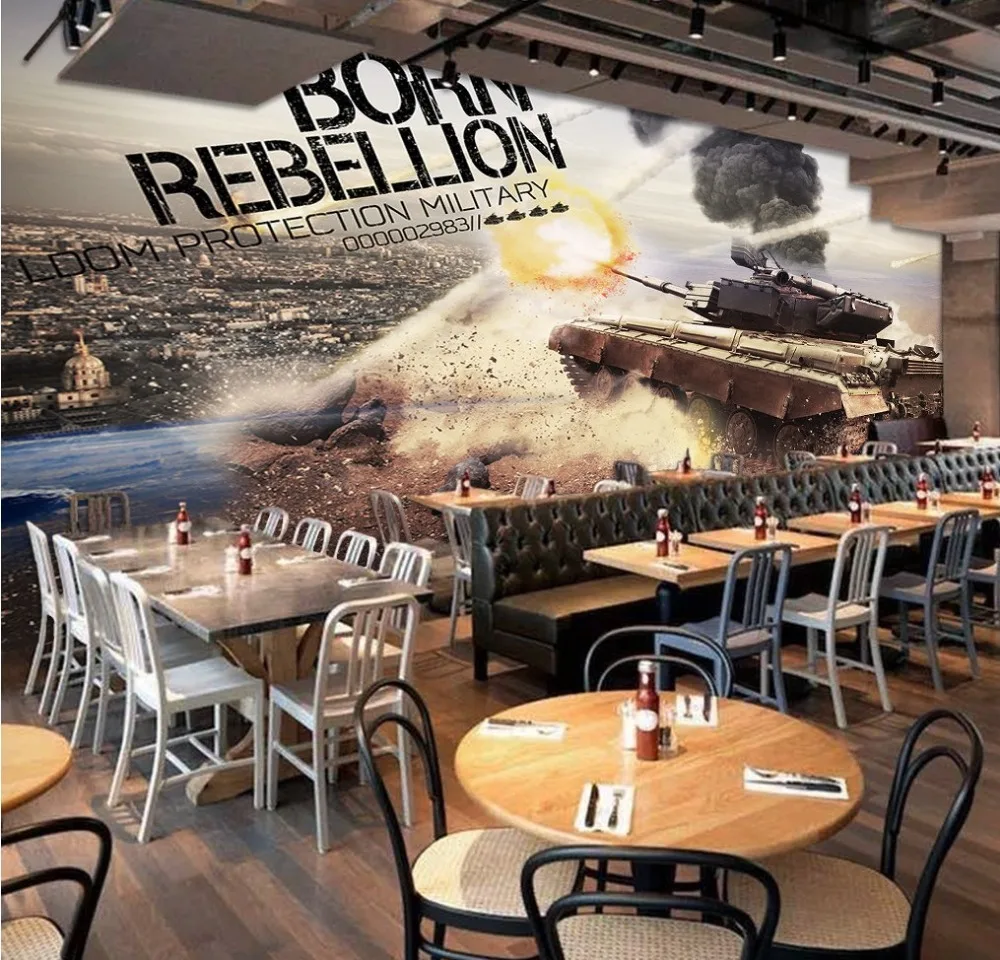 

Free shipping custom Military war tank background wall 3D simulation backdrop show room wallpaper for walls 3 d