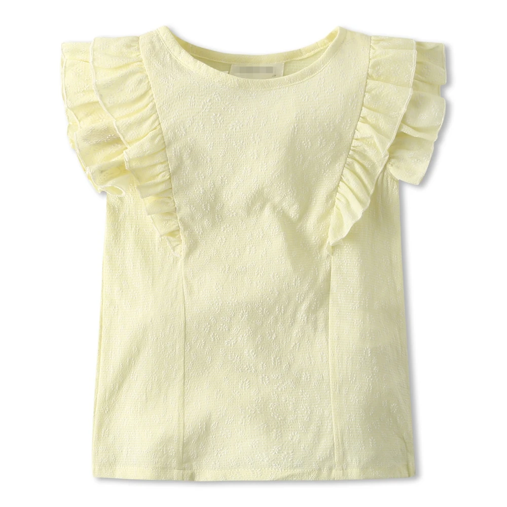Baby Girl Blouse ,Girls Yellow Blouse ,Summer thin shirt,Girls Blouse Short flutter sleeve Blouse with small flowers Tunic Top Shirt  (6)