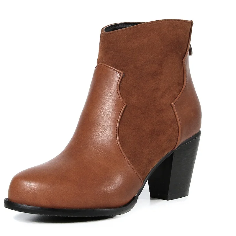 

Winter Ankle Square heel Round Toe sapatos femininos 2015 fashion pu leather shoes square heels7.5 cm women ankle boots