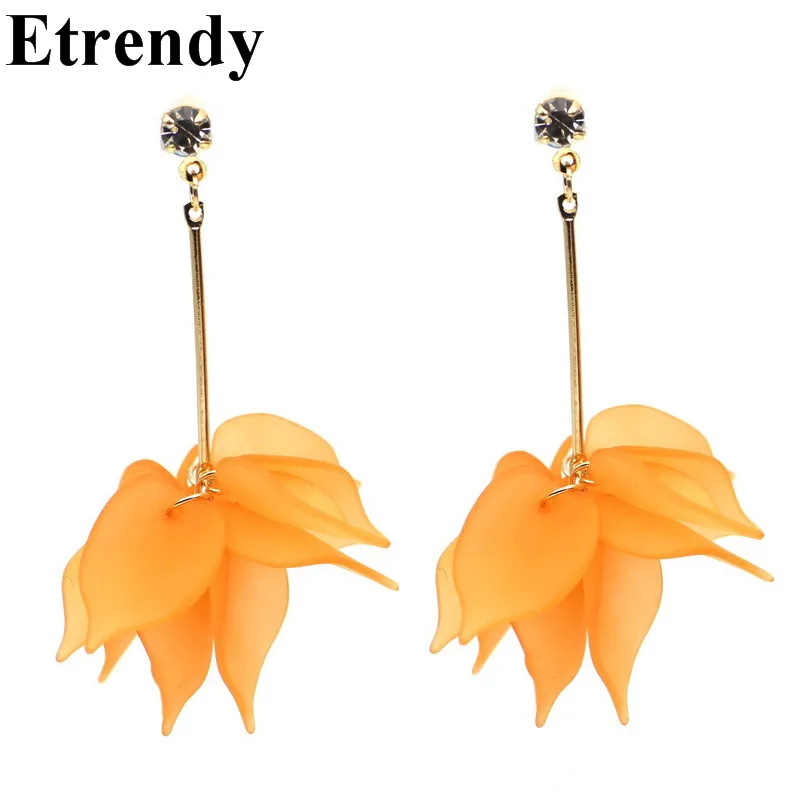 Simple Elegant Big Flower Long Earrings For Women Bijoux 2017 Fashion Jewelry White Orange Cute