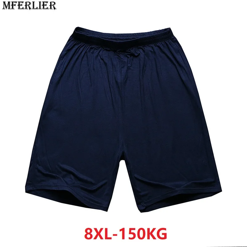 MFERLIER лето для мужчин шорты для женщин модал плюс размеры 6XL 7XL 8XL свободные одноцветное цвет синий Простой Большой