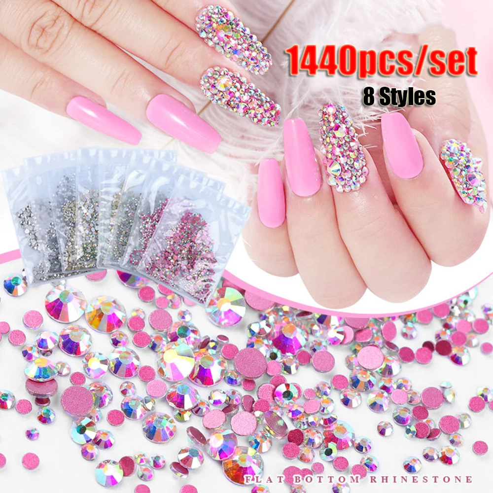 Смешанные размеры 1440 шт./упак. кристалл прозрачный цвет Flatback Стразы для ногтей DIY 3D украшение для ногтей драгоценные камни