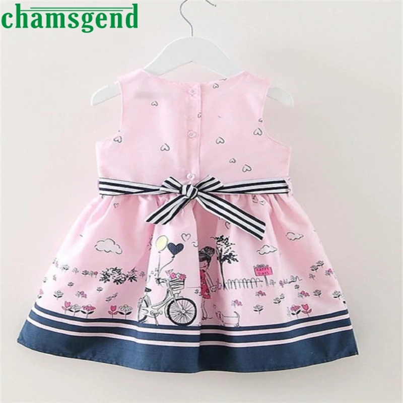 Chamsgend детская одежда полосатый пояс платья с принтом розового цвета для девочек платья без рукавов платья принцессы P30 Vestidos челнока APR16