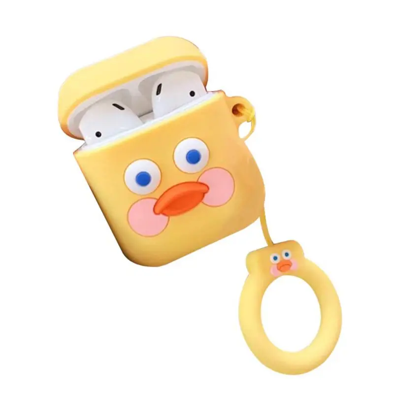 

New Cute Duck/Toast Pattern Soft Silicone Shockproof Carrying Case Protective Cover with Lanyard for Airpods 1/2 Charging Box