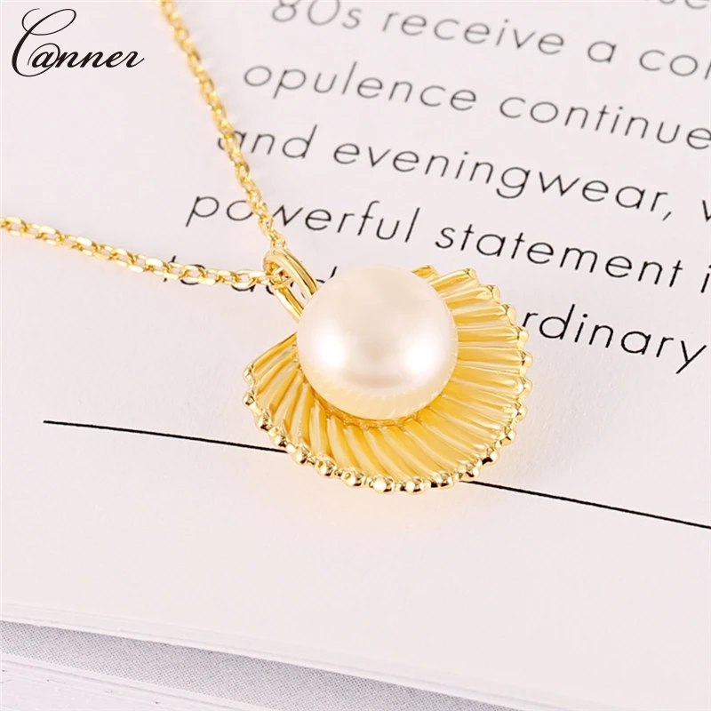 Classic Pearl Necklace Women 925 Sterling Silver Sea Shell Pendant Necklace Gold Color Collar Chain Jewelry collar mujer Q4