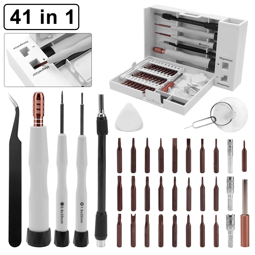 41 in 1 Precision Screwdriver Set Magnetic Bits Screw Driver Phone Watch Repairing Hand Tools Kit with Magnetizer Demagnetizer