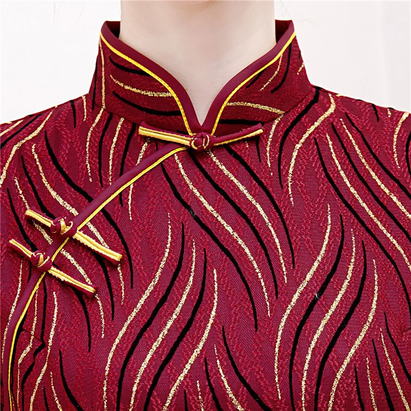 Красное винтажное сатиновое платье Qipao летнее женское в традиционном китайском